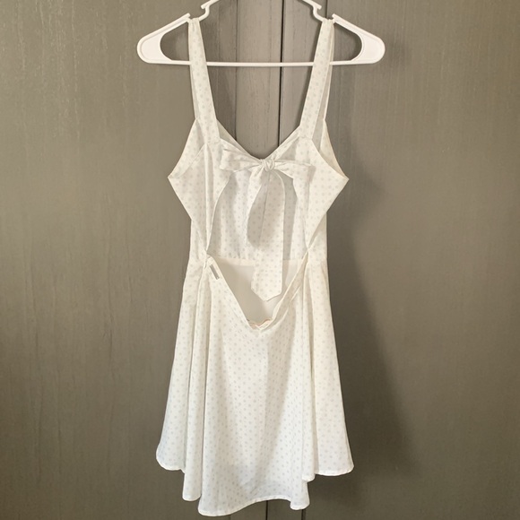 Size small open back mini dress white with blue stars, moons, and flower pattern - Picture 2 of 4